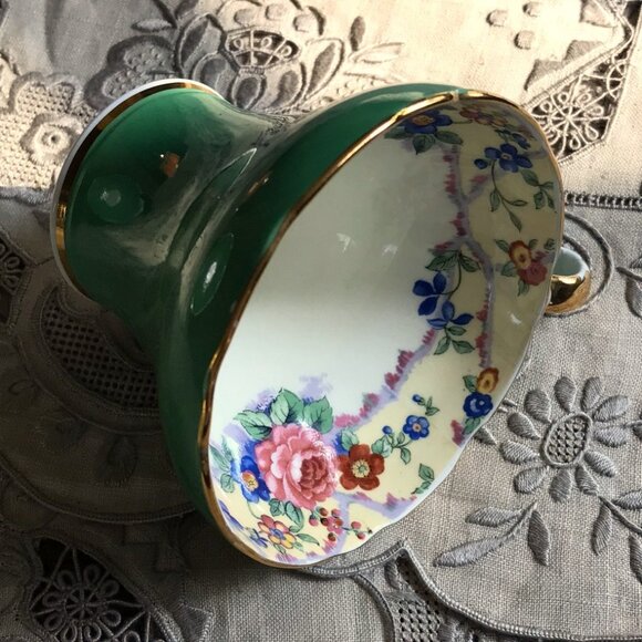 AYNSLEY Tea Cup & Saucer, Green, Cabbage Rose, Bone China, England Pattern B5304 - Picture 10 of 15